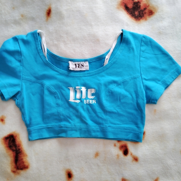 Vtg 80s/90s Promo "Lite beer" Ultra Mini Crop Top w/ Logo - Picture 1 of 5